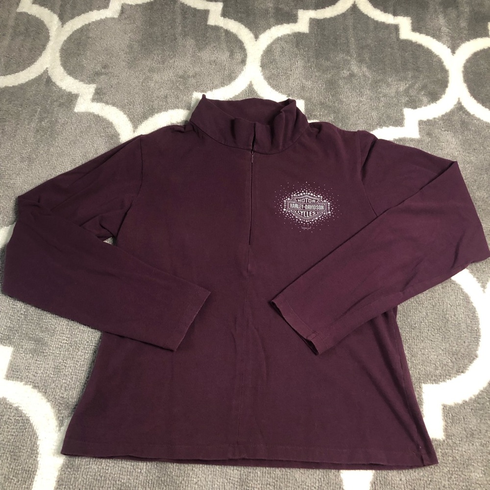 Harley Davidson Pullover Womens XL Purple Deep Zip Motorcycle L/S Stretchy